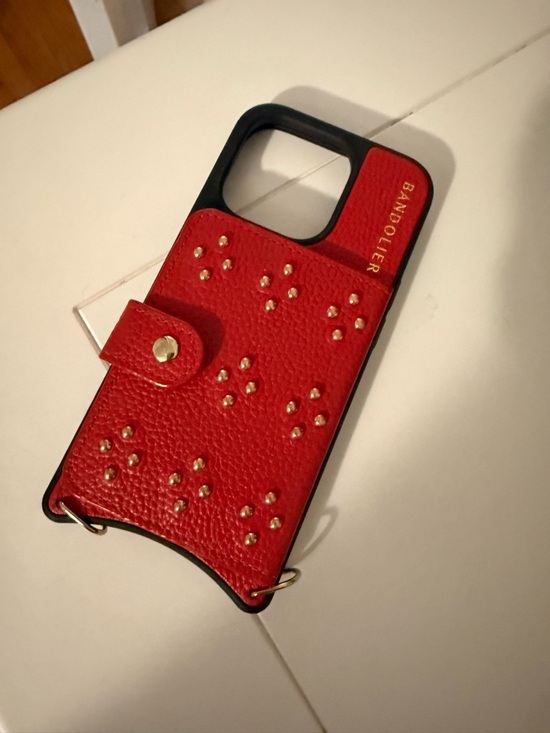 Bandolier Other - Bandolier Red Leather Studded Crossbody Phone Case with Gold Accents